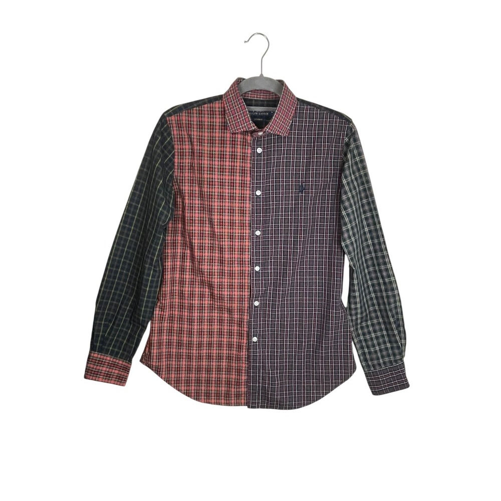 Polo Ralph Lauren Shirt Large Patchwork Plaid Custom Fit Long Sleeve Preppy Pony